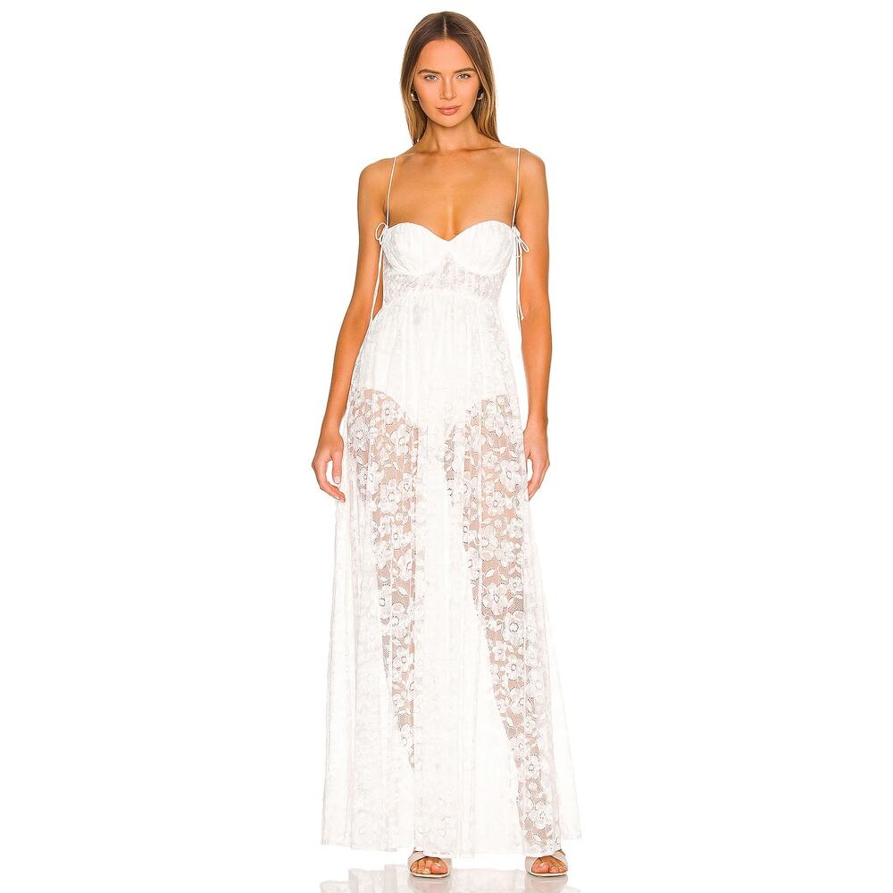 For Love And Lemons Lorena Sheer White Lace Maxi Dress